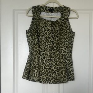 Lafayette 148 New York Olive/Beige Leopard Sleeveless Peplum Top
